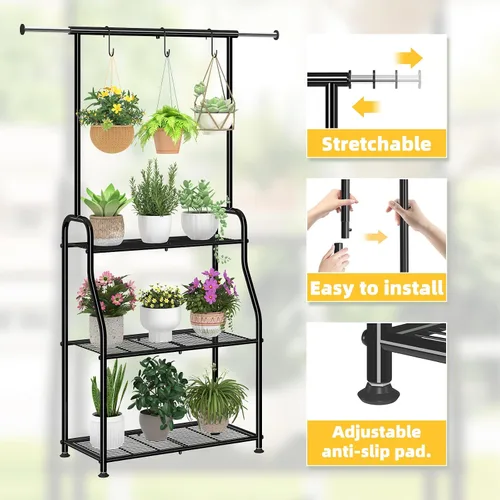 Miniatura 5 de Simple Trending - Soporte para plantas de interior y exterior, estante de metal resistente de 3 niveles para múltiples macetas colgantes, soporte