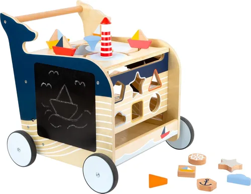 Small Foot - Andador de madera para bebés de ballena - Centro de actividades clásico 5 en 1 - Juguete interactivo con clasificador de formas,