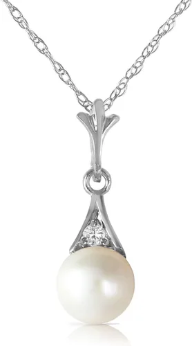 Galaxy Gold GG Collar de oro rosa blanco macizo de 14k con diamantes y perlas cultivadas en agua dulce
