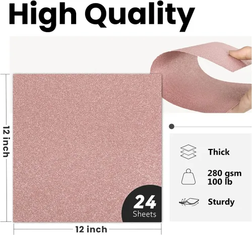Miniatura 2 de Cartulina de Purpurina Rosa Doble Cara - Goefun 24 Hojas 12x12, 280 g/m²/100 LB Papel Metálico Rosa para Tarjetas de San Valentín, Decoración