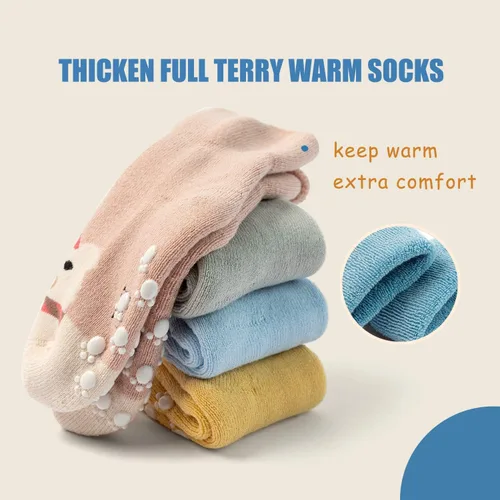 Miniatura 6 de Calcetines cálidos antideslizantes para bebés y niños, calcetines de invierno gruesos con agarres para bebés y niñas, calcetines antideslizantes