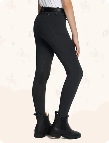 Miniatura 70 de baleaf Pantalones de equitación para niñas, pantalones ecuestres para niños, con parche en la rodilla, bolsillo con cremallera