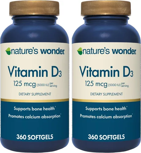 Miniatura 11 de Nature's Wonder Vitamina D3 5000iu (125mcg) de alta potencia, suplemento dietético para apoyar la salud ósea y el sistema inmunológico, sin gluten
