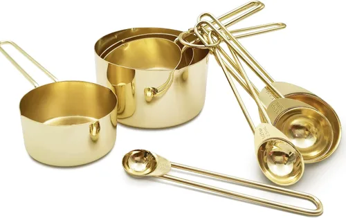 Miniatura 3 de Juego de 8 tazas y cucharas medidoras doradas de acero inoxidable, 4 tazas medidoras y 4 cucharas medidoras para cocinar Dorado
