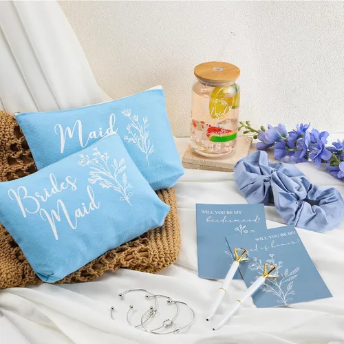 Miniatura 3 de Irenare Juego de 36 Piezas de Regalos de Propuesta de Dama de Honor Set de 6 ¿Serás Mi Dama de Honor? Taza de Vidrio de 16 oz Bolsas de Cosméticos