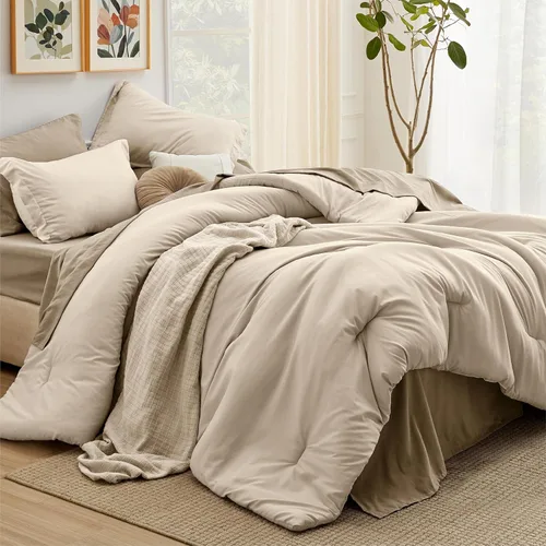 Miniatura 15 de Bedsure Juego de ropa de cama con edredón tamaño individual de 5 piezas, diseño bohemio contrastante, juego de cama en una bolsa con edredón
