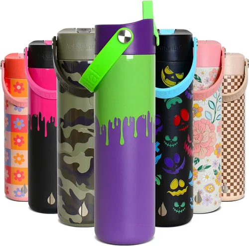Miniatura 58 de Elemental Botella de agua aislada de 24 onzas con popote, botellas de agua con núcleo de acero inoxidable 100% a prueba de fugas para viajes, Beige
