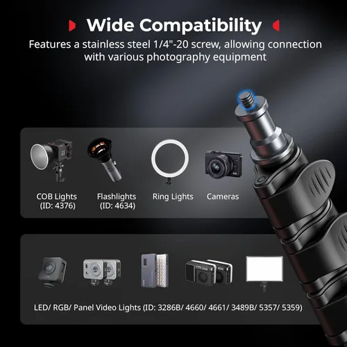 Miniatura 2 de SMALLRIG Soporte de luz ajustable para fotografía de 74.8 pulgadas/6.23 pies, carga máxima de 8.8 libras, soporte de trípode de iluminación compacto