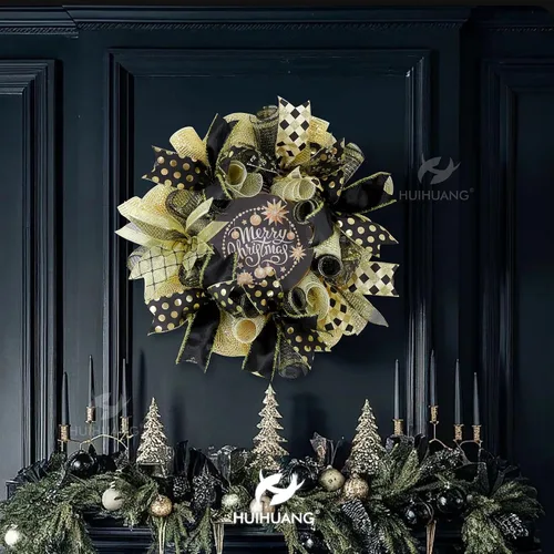 Miniatura 7 de HUIHUANG Cinta negra con alambre para árbol de Navidad, cintas de Navidad negras y doradas para decoración de árboles, lazos, coronas, guirnaldas