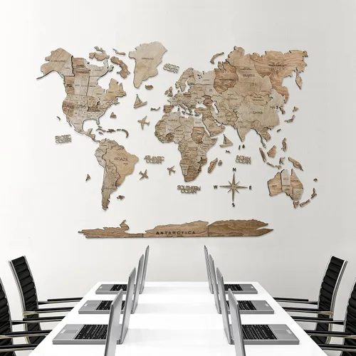 Miniatura 6 de Arte de pared de madera 3D hecho a mano con mapa del mundo en relieve, decoración de pared grande, rastrea tus viajes por el mundo - Especial