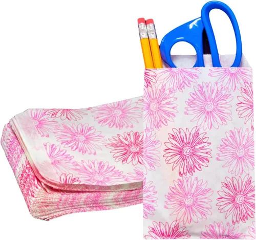 Miniatura 10 de Novel Box - Paquete de 100 bolsas planas de mercancía con estampado de cheurón azul de 4 x 6 pulgadas, elegante bolsa para regalos de cumpleaños