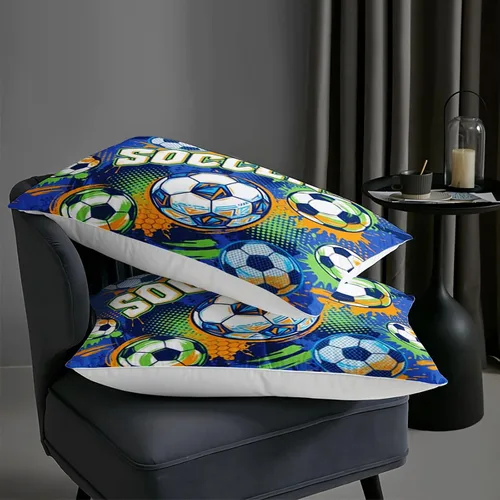 Miniatura 6 de AILONEN Football Themed Children's Double Three piece Bedding Set, Boys' Sports Printed Duvet Cover, Blue Orange Sports Blanket, 2 Pillowcases