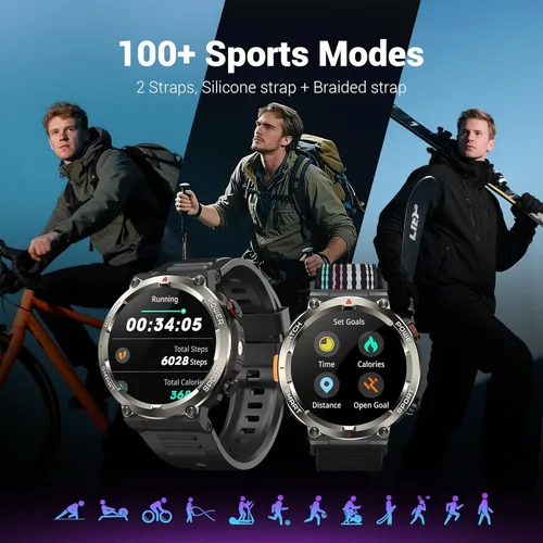 Miniatura 13 de Military Smart Watch for Men(Answer/Make Calls),Outdoor Smartwatch with 100 Days Battery/Flashlight/Compass/Heart Rate/SpO2/Sleep Monitor/2 Straps