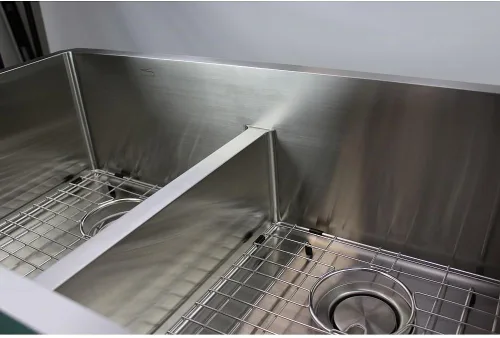 Miniatura 6 de Transolid DTDOF362510 Diamond - Fregadero de cocina de acero inoxidable calibre 16 con doble orificio de montaje doble 60/40, 36 x 25 x 10 pulgadas