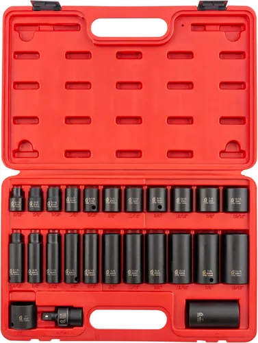 Miniatura 2 de SUNEX TOOLS 3326 Juego de llaves de impacto SAE de 12 puntos con accionamiento de 3/8 pulgadas, 25 piezas