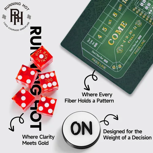 Miniatura 6 de Juego de alfombrillas de mesa de dados de 70 x 35 pulgadas con 5 dados de casino AAA de 0.748 in y botón de encendido y apagado para entretenimiento