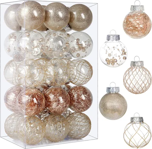 Adornos de bola de Navidad de plástico transparente, 30 bolas de champán de 2.36 pulgadas para decoración de árboles, inastillables para regalos de