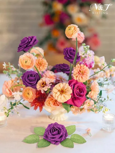 Miniatura 251 de N&T NIETING Flores artificiales, rosas artificiales de color rosa intenso, 50 piezas de flores falsas con tallo para ramos de boda DIY, centros