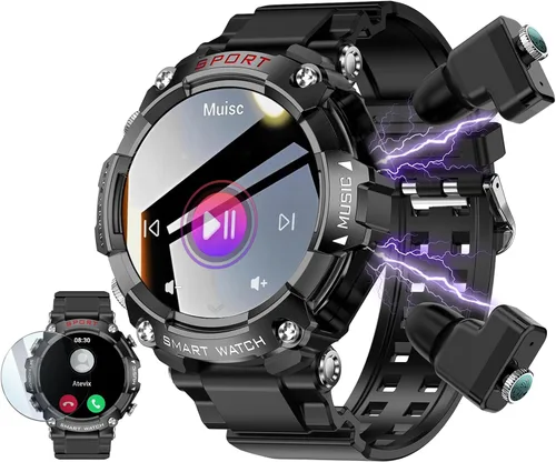 Reloj Inteligente con Auriculares para Hombre, Llamadas Bluetooth Puede Responder y Realizar Llamadas, Música Local, Reloj Inteligente Resistente