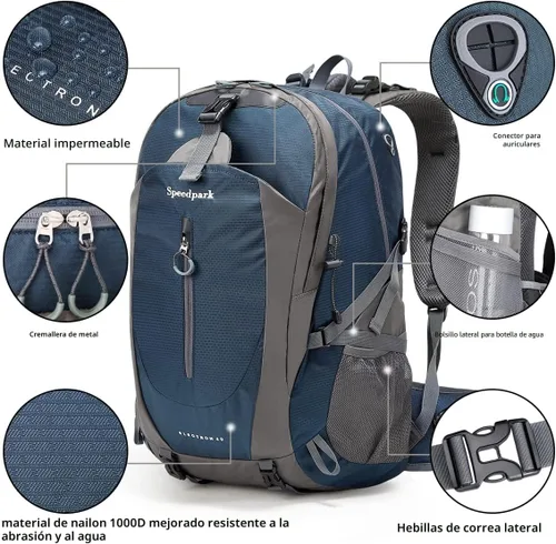 Miniatura 4 de SPEEDPARK - Mochila de senderismo de 40 L, impermeable, mochila de uso diario con cubierta contra la lluvia, mochilas de senderismo al aire libre Un