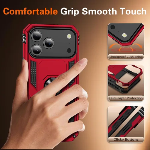 Miniatura 4 de 17 Pro - Funda de teléfono para hombre con anillo de soporte, armadura resistente de grado militar para iPhone 17 Pro, funda a prueba de golpes, Azul