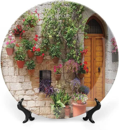 Miniatura 10 de Plato decorativo de 6 pulgadas, cerámica toscana, antigua calle italiana en pequeña ciudad provincial de Italia, placa de exhibición europea hecha a