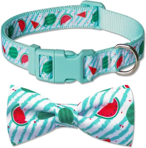 Miniatura 16 de azuza Collar de perro con pajarita, collar de perro suave y cómodo con lazo, patrones divertidos y color brillante para perros pequeños D#Fruta-Piña