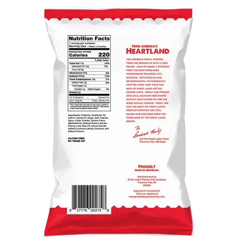 Miniatura 2 de Great Lakes Potato Chip Co. Michigan Cherry BBQ Kettle - Papas fritas cocidas, caja individual de tamaño aperitivo