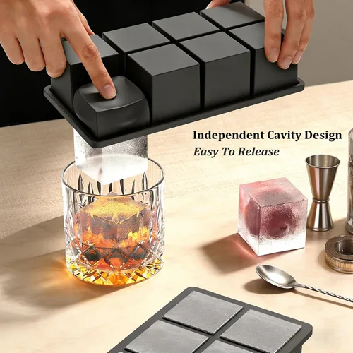 Miniatura 3 de Bangp Bandejas de silicona para cubitos de hielo con marco reforzado de metal (paquete de 3), bandeja grande para cubitos de hielo con tapa, molde