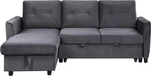 Miniatura 6 de Lilola Home Hudson - Sofá cama modular reversible de terciopelo gris oscuro de 83 pulgadas con diván de almacenamiento, cama extraíble, asiento