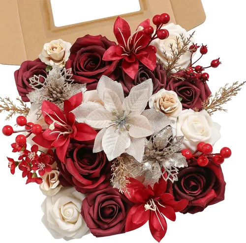 Miniatura 9 de YYHUAWU Flores Artificiales Juego de Caja Combinada Color Degradado Flor Hoja con Tallos para Ramos de Boda DIY Centros de Mesa Baby Shower Fiesta
