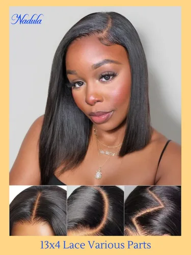 Miniatura 8 de Nadula Peluca de encaje Yaki de 10 pulgadas 13x4 HD con cordón – Peluca de cabello humano sin pegamento con cinta para las orejas, nudos invisibles