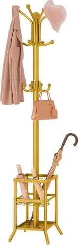Miniatura 11 de FAVOOSTY Perchero independiente, soporte de perchero con portaparaguas, árbol de abrigos de metal con 12 ganchos, árbol de ropa y sombrero