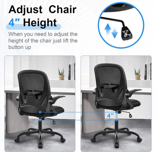 Miniatura 8 de Primy Silla de Oficina Ergonómica Silla de Escritorio con Reposabrazos Abatibles Silla de Escritorio Giratoria de Malla Transpirable para Negro