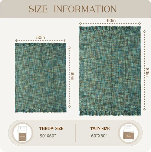 Miniatura 9 de Manta Throw de Punto de Cable Verde Multicolor para Sofá, 50"X60" Manta Texturizada Estilo Bohemio para Decoración del Hogar, Manta de Punto Grueso