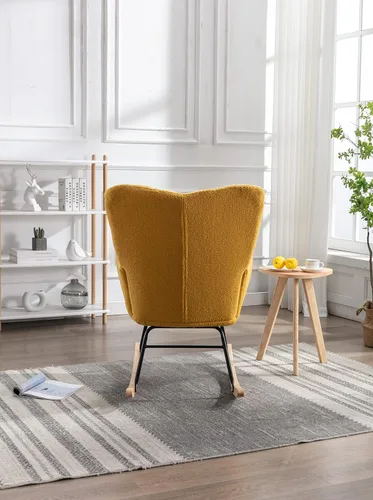 Miniatura 6 de 050 - Silla mecedora de tela de peluche para sala de estar interior, color amarillo