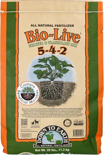 Down To Earth All Natural Fertilizers Organic Bio-Live Starter & Transplant Mix con hongos micorrícicos y microbios benéficos para alimentos