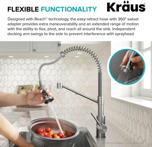 Miniatura 11 de Kraus Bolden 2-en-1 Grifo de cocina de estilo comercial con filtro de agua monomando extraíble para ósmosis inversa o sistema de filtración de agua