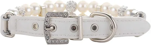 Miniatura 2 de Collares de perlas para perros y gatos con decoración de diamantes de imitación de cristal, ajustable, lindo collar de piel sintética para mascotas