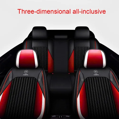 Miniatura 4 de Juego completo de fundas de asiento de automóvil de lujo adecuadas para Sandero Stepway Ice Silk Weaving y asiento de cuero, juego completo de 5 Rojo