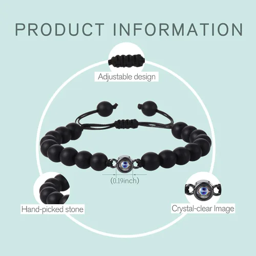 Miniatura 3 de EMIRISTIC Pulsera de fotos personalizada, pulsera de cadena cubana de piedra natural con imagen personalizada, regalo para cualquier día especial