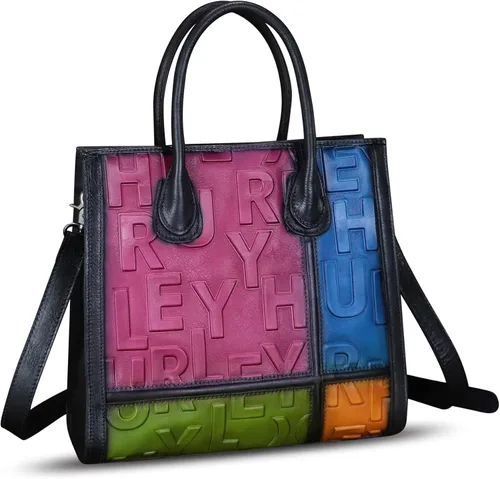 Bolso de cuero genuino para mujer, bolso de cuero en relieve, bolso de mano con asa superior, bolso cruzado de trabajo