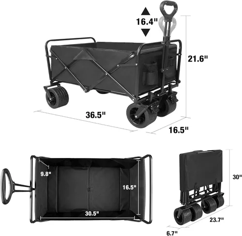 Miniatura 3 de Carro de playa plegable con ruedas grandes todo terreno, carros plegables resistentes con mango ajustable para exteriores, jardín, deportes