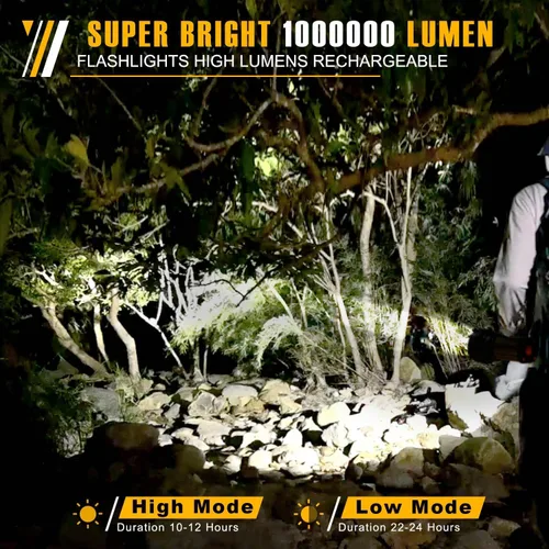 Miniatura 2 de Linterna recargable de 100000LM de alto lúmenes, linterna de haz largo de 1600 pies, reflector impermeable IPX5, espera de 20 horas, banco