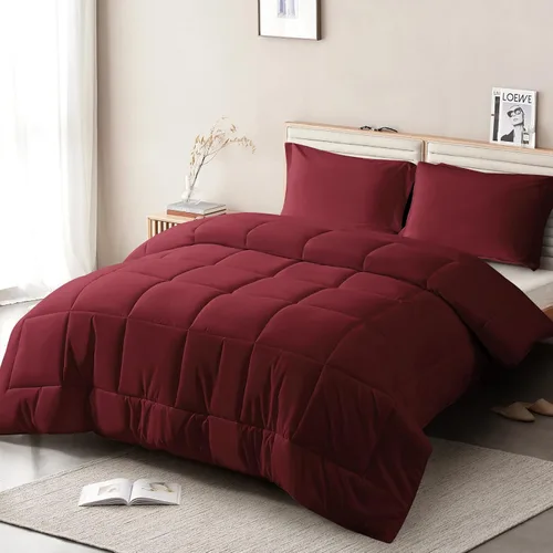 Juego de edredón Queen de 3 piezas, alternativa de plumón de ganso con 2 fundas de almohada, extragrueso, suave y cómodo, lavable a máquina (Queen,