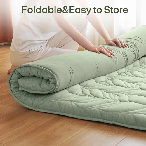 Miniatura 2 de ZonLi Colchón japonés para suelo de futón, tamaño individual, tapete de tatami enrollable, funda lavable, portátil y plegable para dormir
