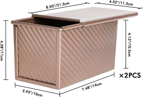 Miniatura 2 de Beasea Pullman - Molde para pan con tapa, paquete de 2, moldes para pan de 1 libra antiadherentes, caja para pan tostado de acero al carbono con Oro