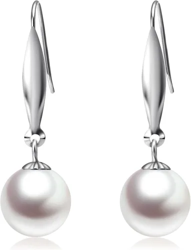 Aretes de oro de 18 quilates para mujer, perlas de agua dulce cultivadas, aretes colgantes de joyería fina, 0.315 in