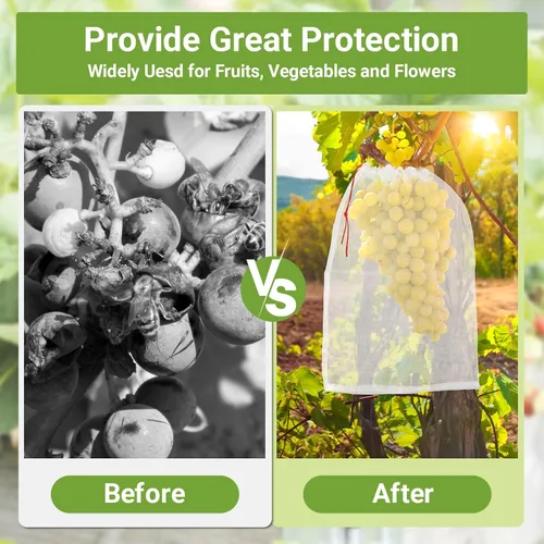 Miniatura 2 de Bolsas protectoras de frutas de malla, 50 bolsas de frutas grandes de 14 x 21 pulgadas para árboles frutales, bolsa de malla duradera para jardín