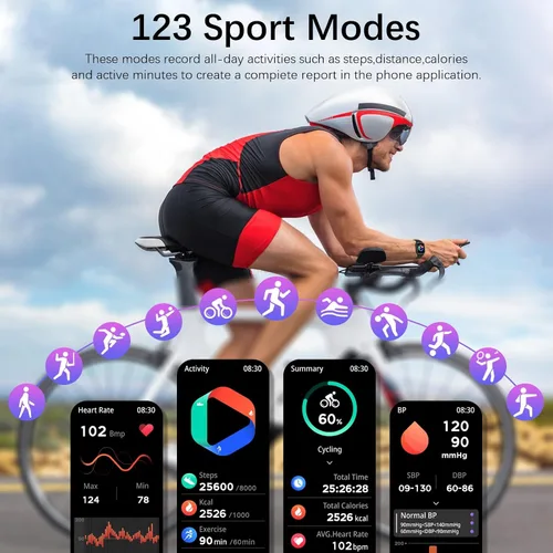 Miniatura 4 de Relojes inteligentes para hombres (respuesta/hacer llamadas), rastreador de fitness con 123 modos deportivos, monitor de frecuencia cardíaca, Spo2